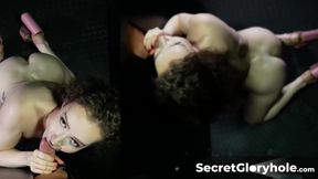 Tattooed brunette Hazel Paige deepthroats big cock at secret gloryhole