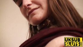 UKSubSluts com - Submissive girl with big boobs passionately rides leash around her neck