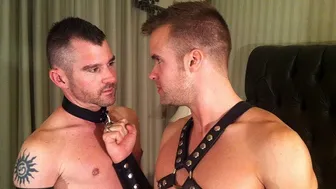 Leather clad twink Connor Patricks takes big cock bareback live