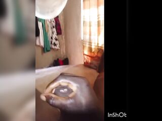 EBONY AFRO DUDE PLAYS WITH HIS BlG UNCUT WEENIE WHILST HER SISTER IN LAW IS IN THE LIVING ROOM ‼️