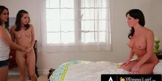 Busty MILF Angela Sommers teaches her stepdaughter Jenna Sativa a lesson in lust