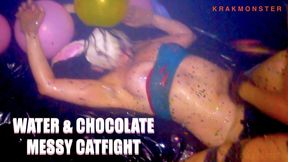 MESSY CATFIGHT  Water n Chocolate BIG BOOB nip slip