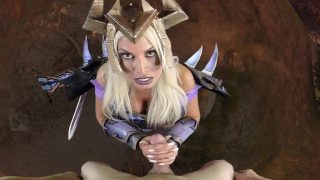 Estrella porno cosplay vestida como brujo de Word of Warcraft te chupa la polla en POV y te hace correrte