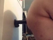 Fat Mexican boy chokes on black dildo
