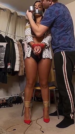 Latina Is Captured, Blindfolded, Tied Tight and Cleave Gagged, Then Tape Wrap Gagged and Put Into Hogtie! (smaller Size)