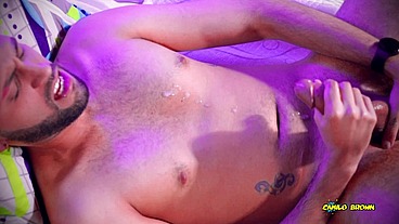 Big uncut cock Passionate, intense masturbation with slow motion cumshot - Camilo Brown