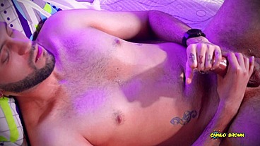 Big uncut cock Passionate, intense masturbation with slow motion cumshot - Camilo Brown