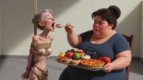 Fat Mistress Stuffs Skinny Bound Girl - Wants Her Fat Too