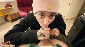 Sucking Cock Swallowing Massive Load While Daddy Works
