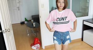 Small Teen Thai Asian Woman picked up by Douche