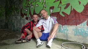 two young footballers fucking after the party outdoor