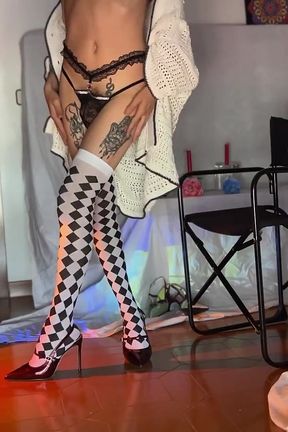 Theatrical Femboy in Heels &amp; Harlequin Stockings - Candles &amp; Sensual Vibes