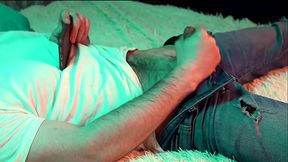 a young hot guy watches porn on his phone and jerks off his small cock.