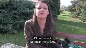 Public Agent gives a dirty public blowjob while showing off her big ass
