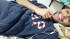 jerking my big cock with a huge cum shot and eating my cum - camilo brown