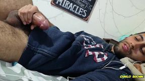 jerking my big cock with a huge cum shot and eating my cum - camilo brown