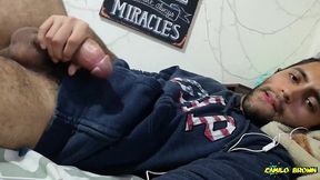 jerking my big cock with a huge cum shot and eating my cum - camilo brown