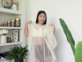 Try On Haul Transparent Costume By Cute Thai Tan Girl