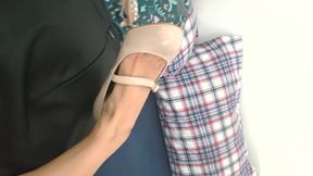 She knows exactly how to use her nude patent Mary Jane heels, size 37