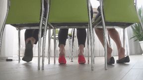 Deeping and hopping ballet flats under chair d