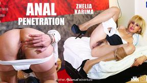 ”Bushy French lady Zhelia Karima gets anal fucked & peed on”