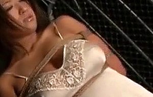 Busty japanese sex slave in ropes gets lingerie cut off