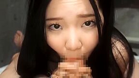 Her breasts are fondled from behind and her cock is thrust deep into her throat.