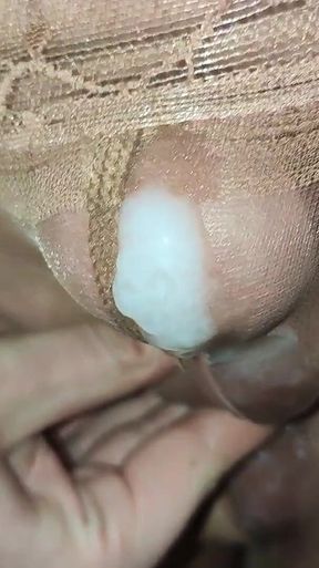 Very Big Cumshot in Layered Nude Pantyhoses