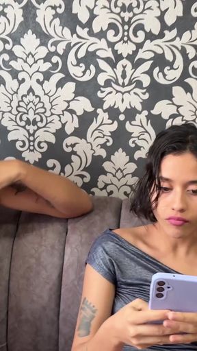 I discover my stepsister having lesbian sex with my girlfriend and I join them for a rich threesome.   Clip 1