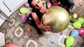 strict leather balloon punishment. balloon popping, deepthroat, doggy and cum play