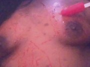 Ebony Girl in a Masquerade Mask Licking a Cherry Ice Pop & Put All Over Her