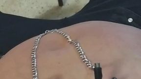 Playing hot with myself with my gothic outfit style bondage on the sopha