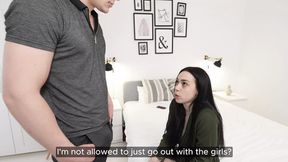 Raunchy 19-year-old ***t and throat-fucked by her eager boyfriend after sneaking out