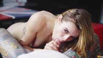 Petite French Alba Lala gets licked and fucked by hung tattooed stud