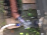 POV of me pissing all over the Septic Hose from the camper.