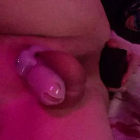 Caged sissy handsfree cums from anal