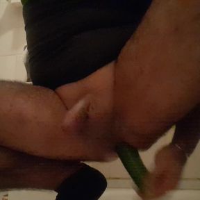 Fucking my ass with big zucchini