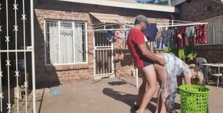 Outdoor Fucking While Taking off the Laundry