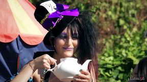Brunette and blonde beauties lick each other's pussy in a wild lesbian tea party