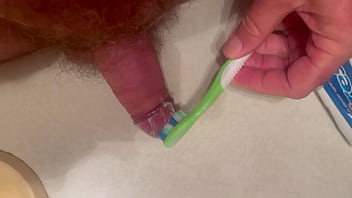 Brushing my teeth using my dick