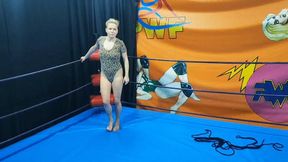 Blondie in leotard ties up a guy