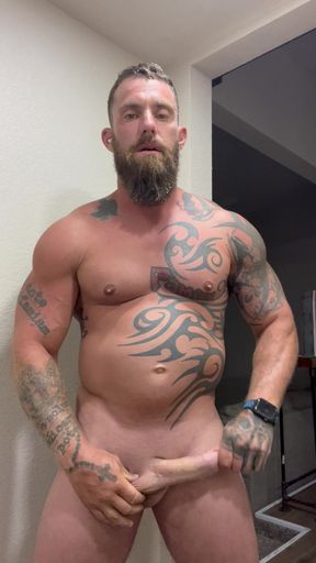 Tattooed Viking Flexes While Stroking for You