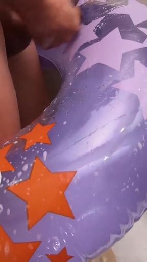 Bathroom with inflatable swim ring