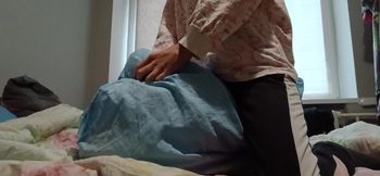 Super Skinny Girl Rubs Her Pussy on a Pillow and Cums Quickly so Her Parents Don't Catch Her