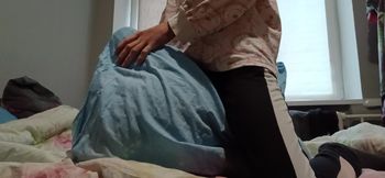 Super Skinny Girl Rubs Her Pussy on a Pillow and Cums Quickly so Her Parents Don't Catch Her