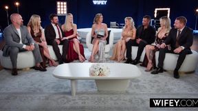 Interracial ultimate orgy with perfect Blonde MILFs, while cuckold husband watching