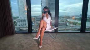 An exclusive hotel. Me in an elegant, tight white dress... haha, still.