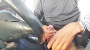 Hot guy jacking off and spitting cock in public in car