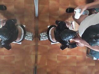 MILF in sexy raiment, stockings and high heels fucked in the mouth and doggy style with reiterated org