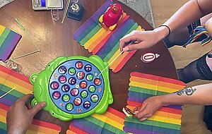 Fishing Game Cum Handjob Challange Contest with Petite Tight Pussy College Girl Liz and a Pornstar